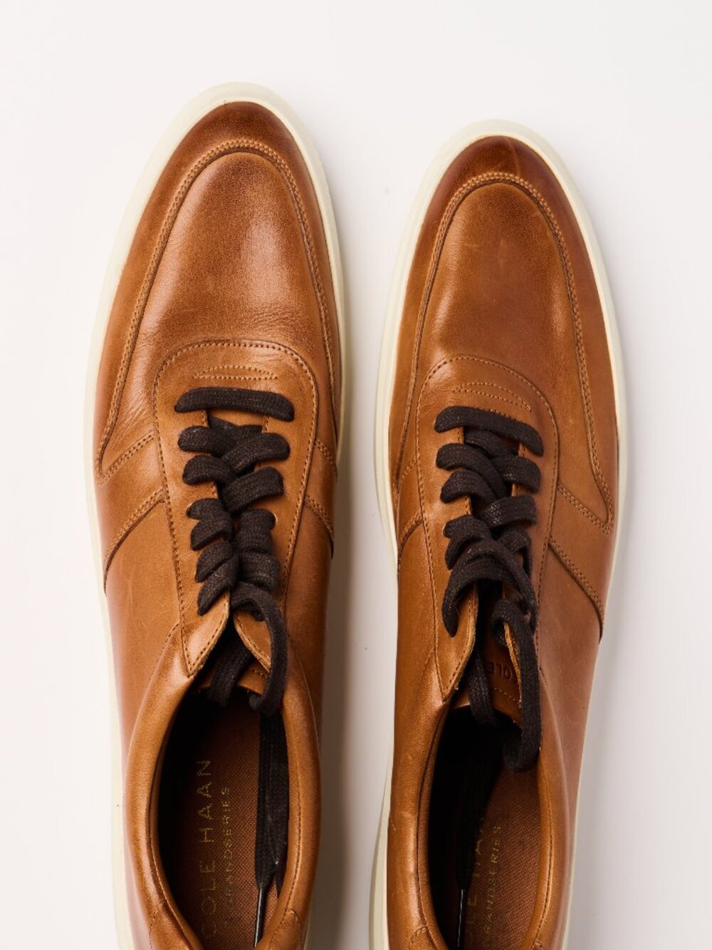 Cole Haan men's leather sneakers in a rich tan/cognac brown color, size 12